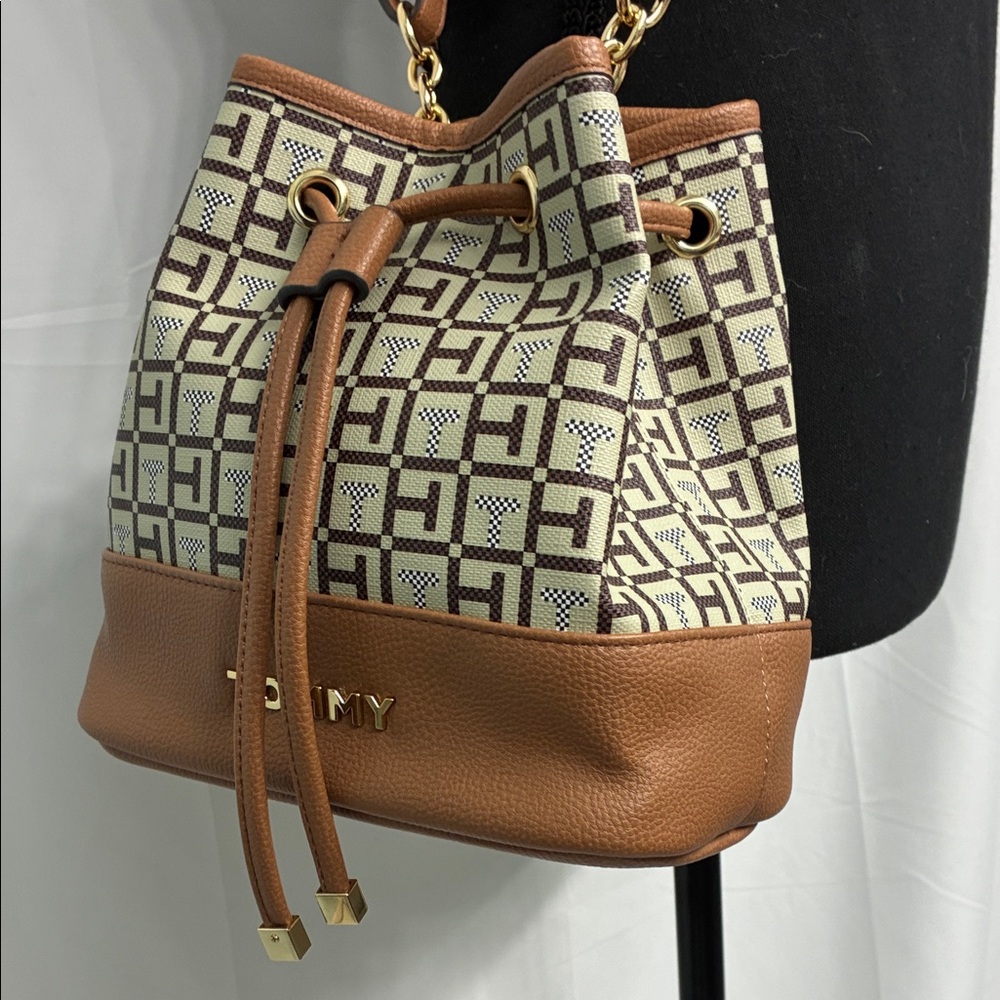 Tommy Hilfiger Brown and Cream Bucket Bag